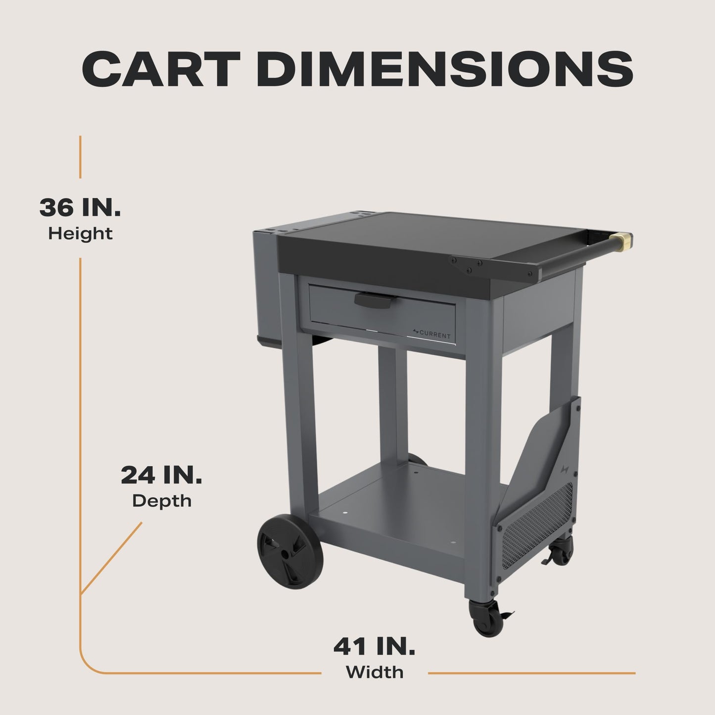 Current® Outdoor Pizza Cart, Mobile Prep Station with Soft-Close Drawer, Pizza Peel Holster, Spacious Work Surface, Weather-Resistant, Perfect Height, Wheels for Easy Movement