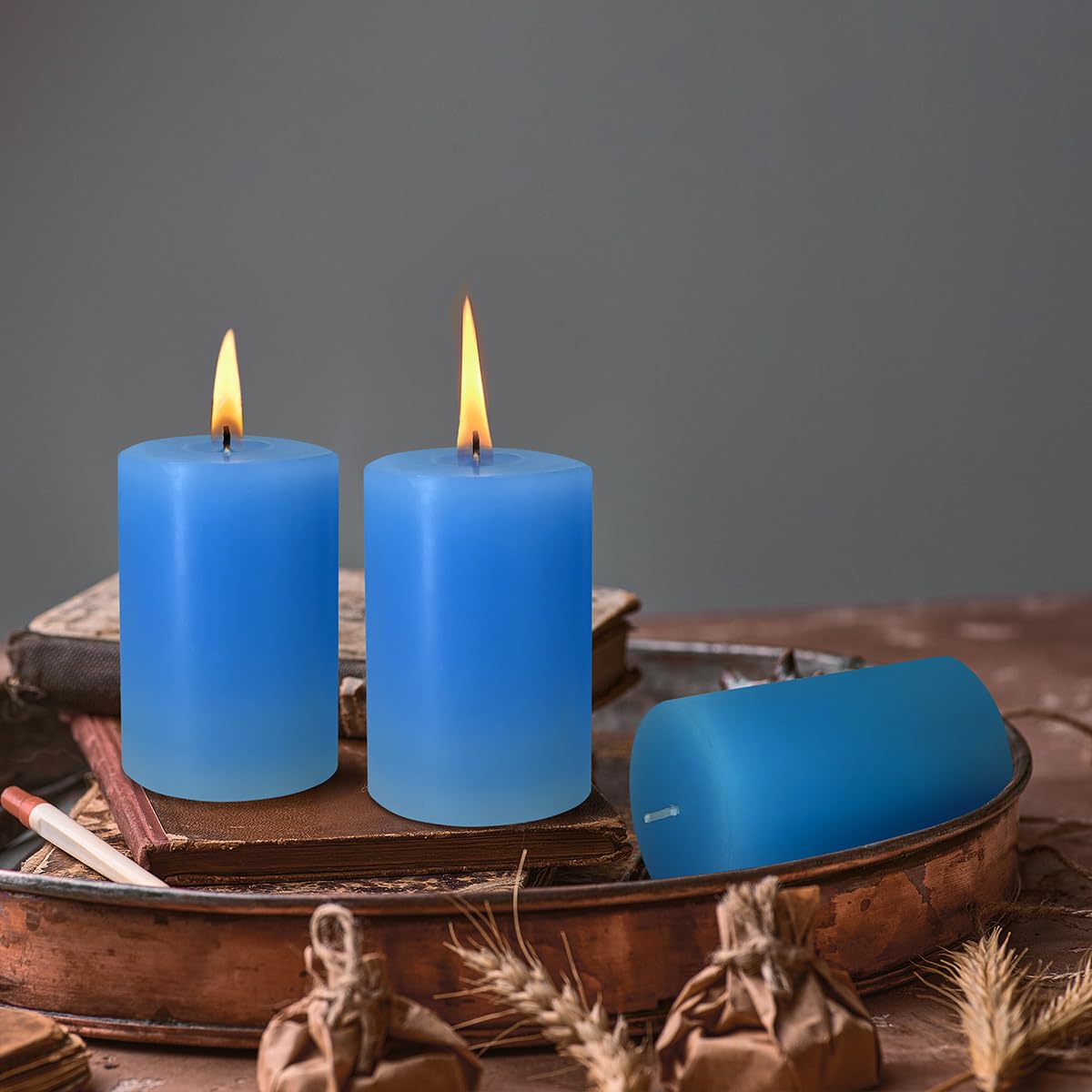 Pillar Candles, 2x3 Inch Blue Pillar Candles, 12 Pack of Unscented Pillar Candles for Home, Weddings, Parties and Tables, Burns 24 Hours