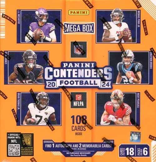 2024 Panini Contenders Football EXCLUSIVE HUGE Factory Sealed MEGA Box with (3) AUTOGRAPHS or MEMORAILIA & (12) INSERTS or PARALLELS! Look for Rookies of Jayden Daniels Bo Nix Caleb Williams &am