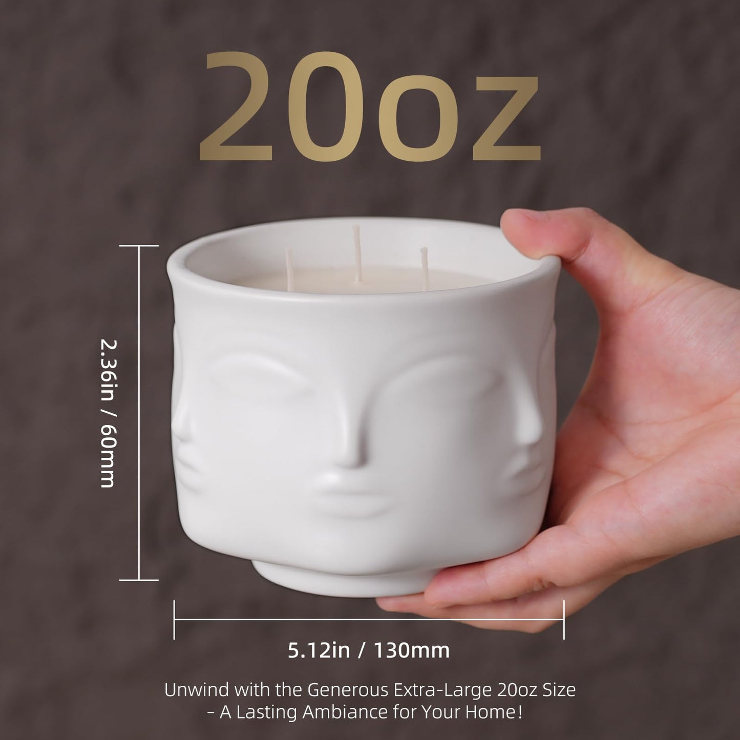 Viyffo 20oz Large Scented Candle – Vanilla Dreamscape & Fresh Spice, 3 Wick Non Toxic Soy Candle, Decorative White Ceramic Jar, Luxury Home Fragrance for Women, Elegant Art Décor & Unique Gift