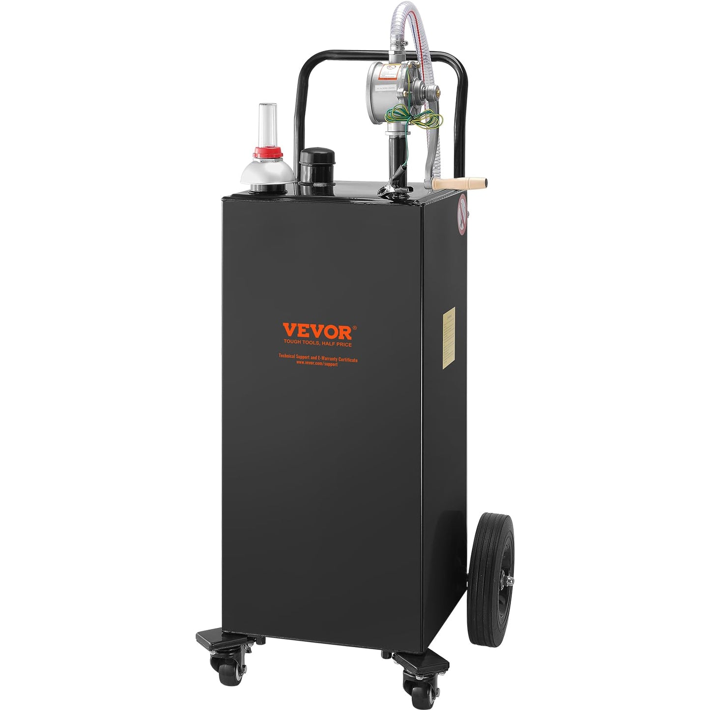 VEVOR Fuel Caddy 30 Gallon, Portable Gas Caddy Fuel Storage Tank with 4 Wheels & Manual Transfer Pump, Gasoline Diesel Fuel Container for Cars, Lawn Mowers, ATVs, Boats, Black