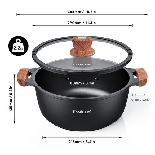 ITSMILLERS Nonstick Stock Pot, 6.5 Qt Soup Stock Pot with Strainer Lid, Induction Cooking Pot with Visible Lid for Pasta,Spaghetti, Ceramic Casserole Makes for Effortless Cleanup