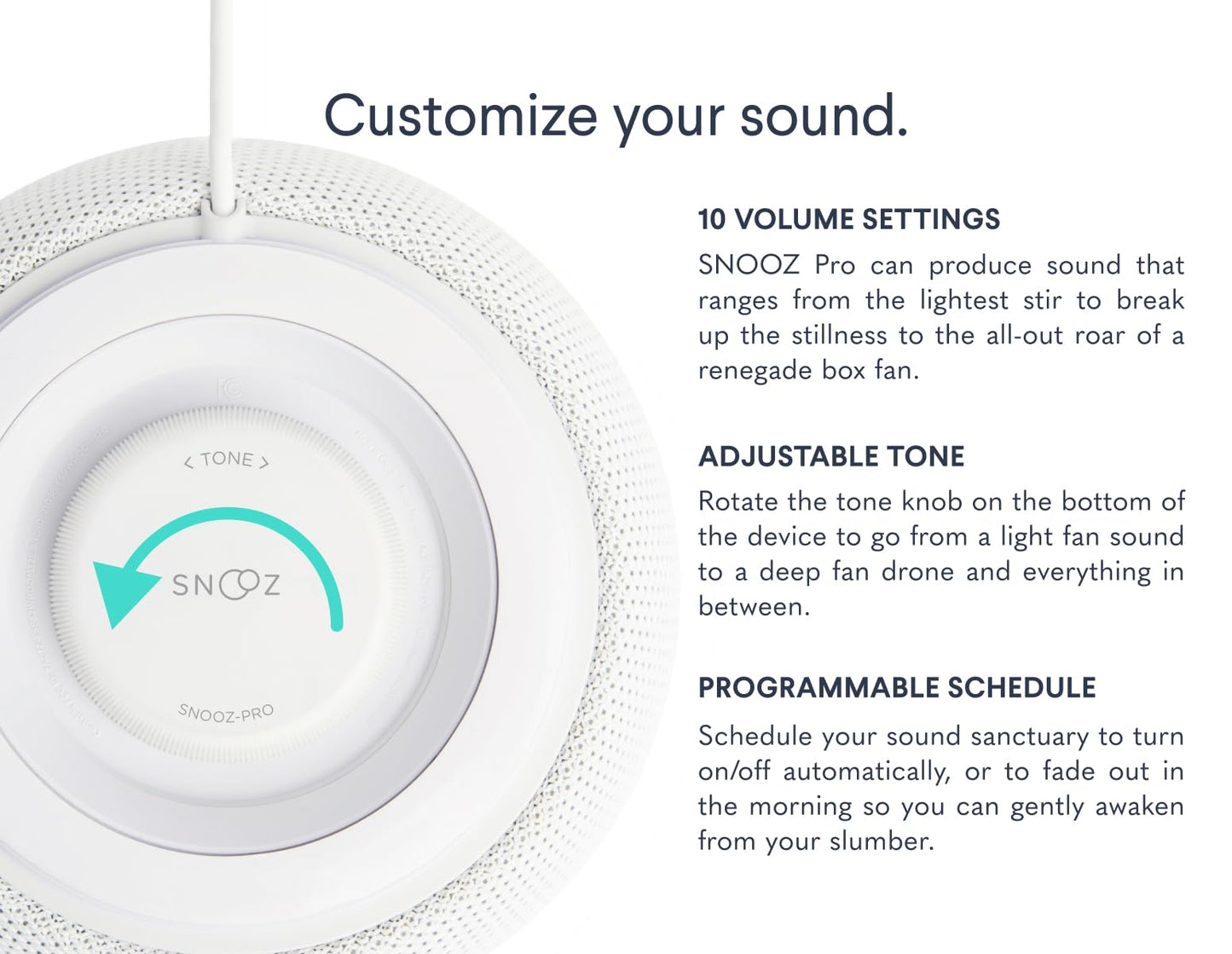 SNOOZ Pro White Noise Sound Machine - Natural Fan Noise, Non-Looping Sound, App Scheduler - Travel Case Included, Sleep Aid for Adults & Baby, 10 Volume Settings, Portable, Gift Registry - Cotton