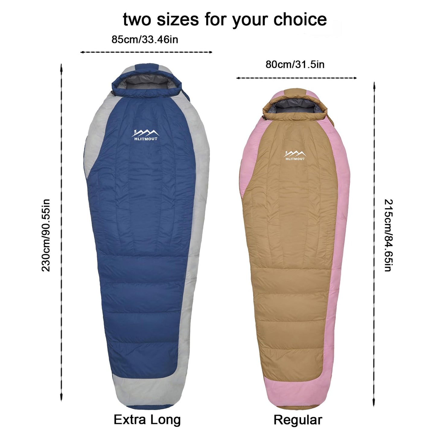 HLITMOUT Down Sleeping Bag with Pillow, 0°F 20°F 32°F Regular and XL Compact Lightweight Sleeping Bag for Adults,Teens Backpacking,Camping and Hiking Outdoor (Orange, Regular 32°F)