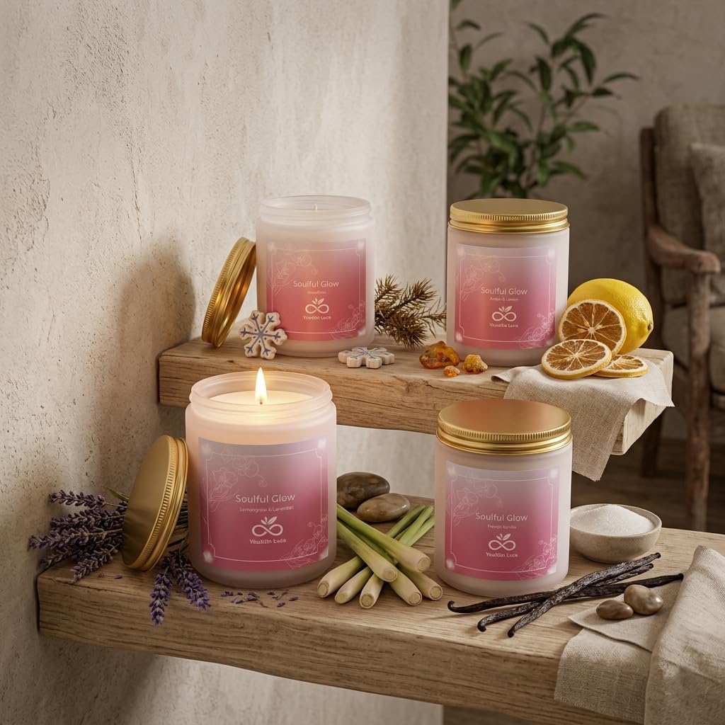 Scented Candles Set for Gifts, 4-Pack Soy Wax Jar Candles with Essential Oils, Long Burning Aromatherapy Candles for Women Mom, YuuKiin Luca Soulful Glow Gift Set for Birthday Mothers Day Housewarming