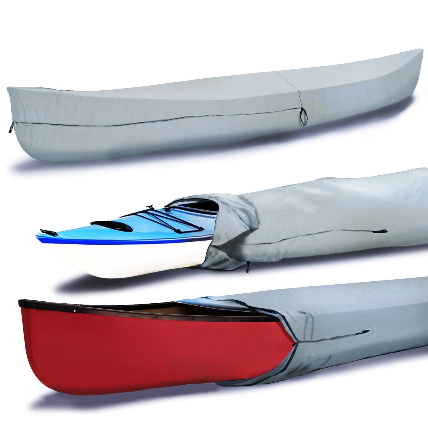 EliteShield Full Canoe Kayak Cover; Waterproof UV Resistant 600D Marine Grade Polyester Canoe Kayak Boat Storage Cover fits 17 ft-18 ft Long, 120 Inches Girth Gray Color