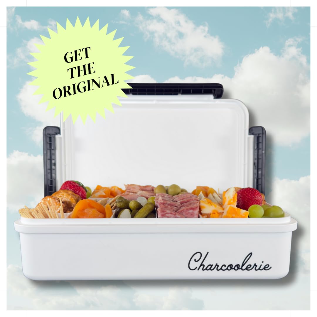 Charcoolerie Chilled Snackle Box, Divided Serving Tray, with Ice Pack and Bonus Insulated Carry Bag, with Leak-Resistant 4-Latch Lid, 16 Compartments, Keeps Snacks Cold for Hours, Gift-Ready Packaging