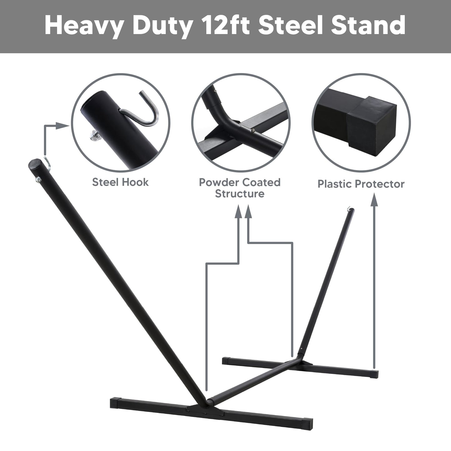 SUNCREAT Hammocks for Outside with Stand, Extra Large 2 Person Hammock with Stand, Carrying Bag, Dark Gray Drops
