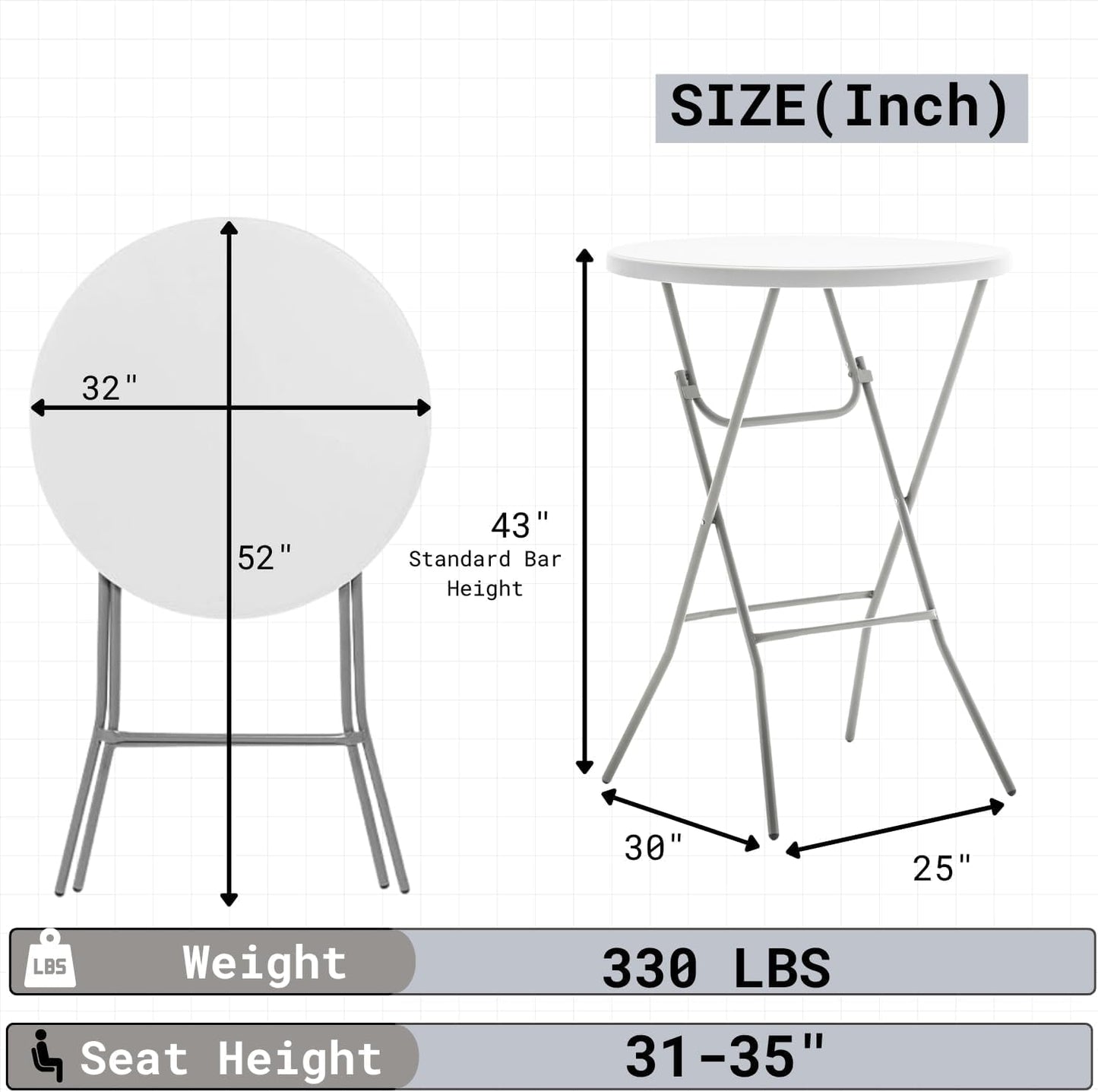 BTExpert 32” Round Bar Height Folding Table Set of 5 – 43” High Top Commercial Plastic Table, White Granite, Portable Heavy-Duty Cocktail Table for Wedding, Party, Event, Indoor Outdoor Use