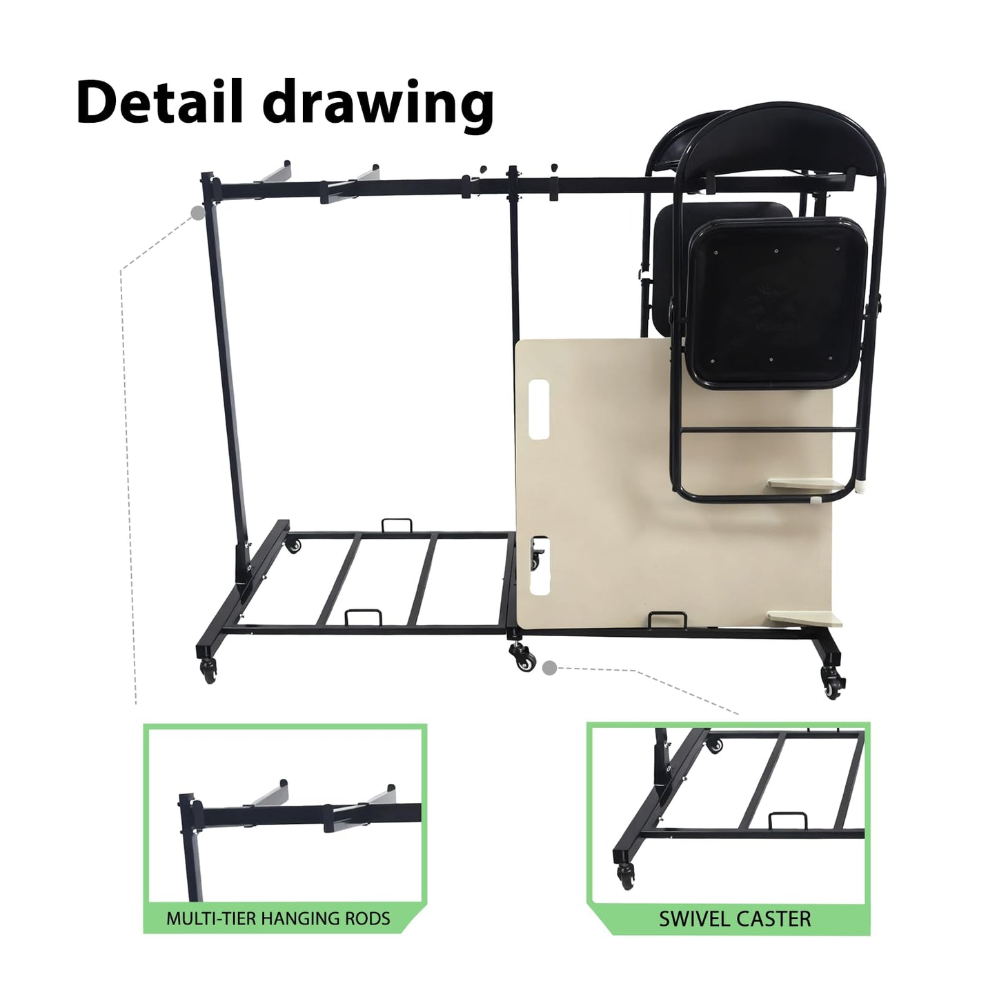 Folding Chair Rack with Wheels,Heavy Duty 1000 Lbs Metrixpio Capacity Movable Storage Chair Dolly for Wedding, Office, School & Camping