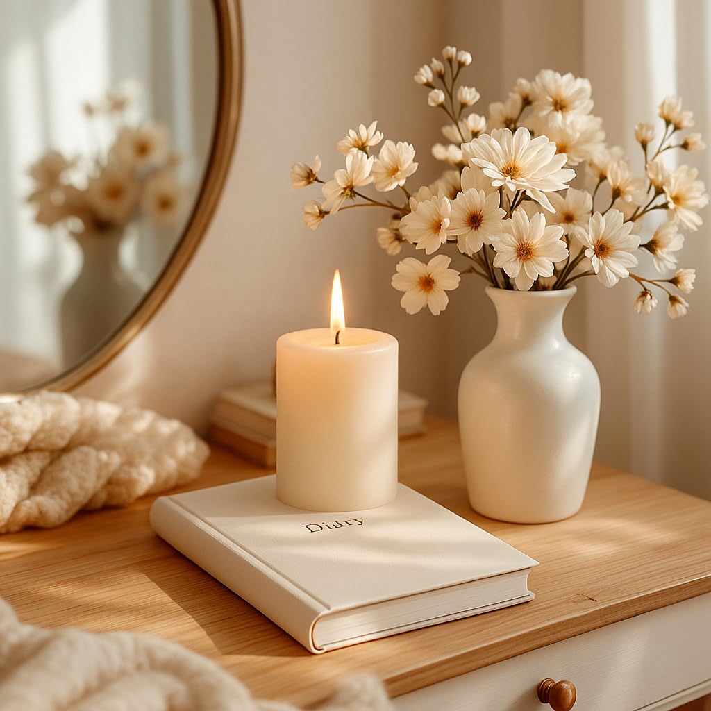 Pillar Candles 2.8x4 Inch 3 Pack Ivory – CW Studio Unscented 45-Hour Long Burn, Smokeless Dripless Premium Wax with Cotton Wick – for Weddings, Events, Home & Rustic Decor
