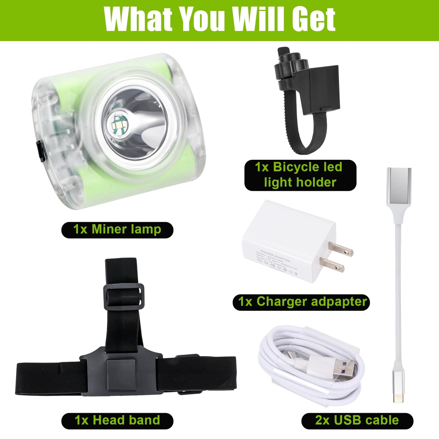 Vanvale High-Power Rechargeable LED Mining Headlamp, Lightweight IP68 Waterproof Hard Hat Helmet Light for Miners, Outdoor Work, Hiking, Camping, Caving, Emergency Use (Miner Light Kit)