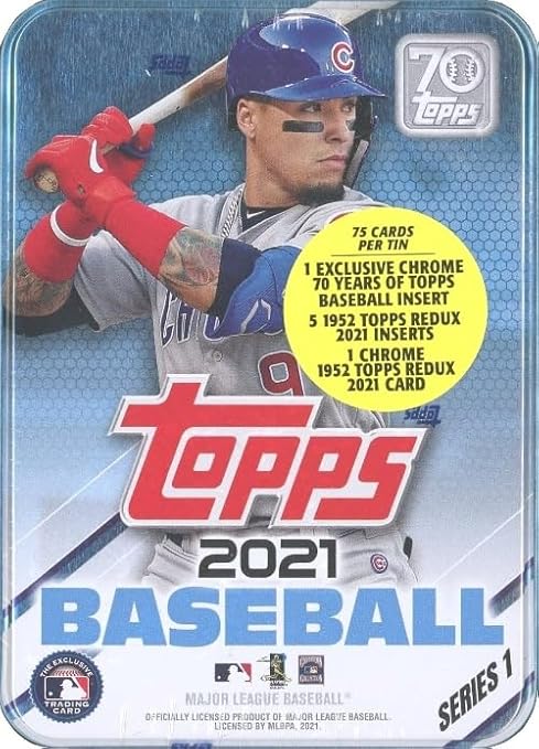 2021 Topps Series 1 Baseball Complete 6 Box TIN SET with 450 Cards! Includes Factory Sealed Collectors Tins of Mike Trout Aaron Judge Ronald Acuna Bryce HarperJavier Baez & Cody Bellinger!