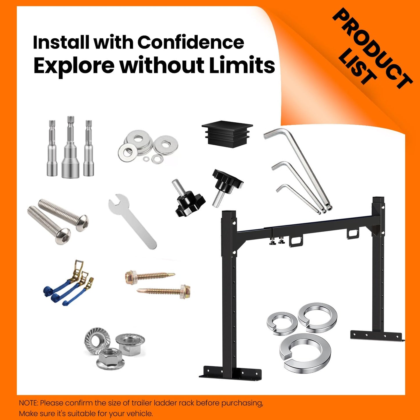 Trailer Ladder Rack, 4.1'-7.2' Adjustable Heavy Duty Ladder Holder for Enclosed & Open Trailers, Black Ladder Rack with Secure Ladder Stopper for Transport