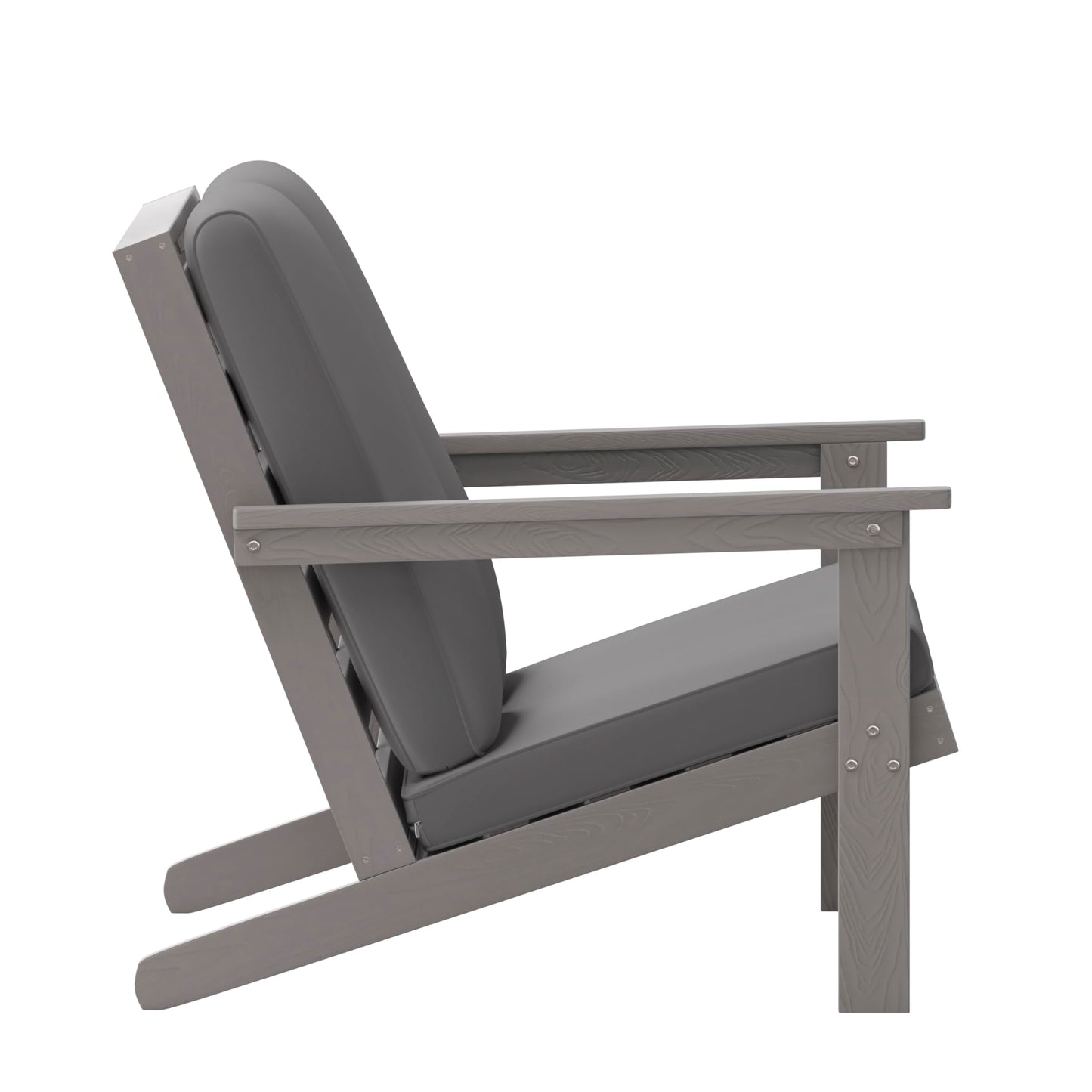 Flash Furniture Charlestown Adirondack Style Deep Seat Patio Loveseat with Cushions - Gray Poly Resin Frame - Gray All-Weather Cushions - Indoor/Outdoor