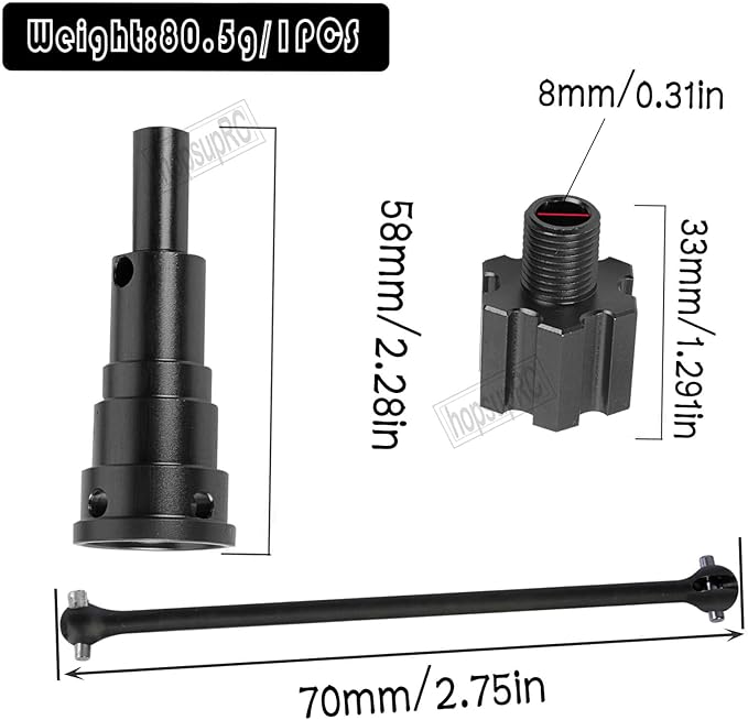 RC 10MM Drive Shaft CVD & Wheel Hex Hubs Upgrades Part for 1/5 X Maxx 8S Monster Truck45# Steel Driveshaft Front Rear Axles & Aluminum Wheel Nut & Wheel Hex Hops UpBlack