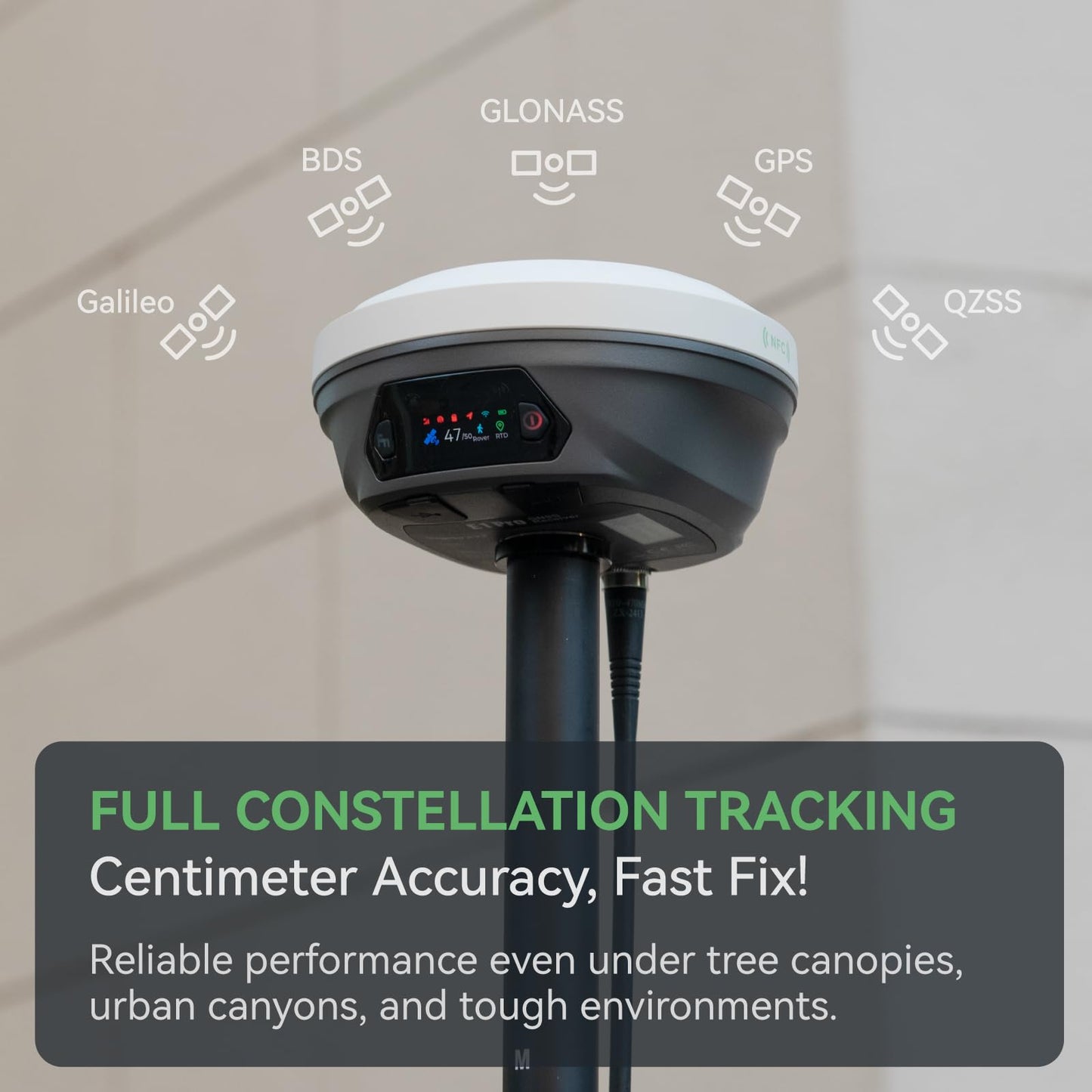 E1 Pro RTK GNSS Surveying Equipment, GNSS RTK GPS with IMU Rover Receiver, GPS RTK with Larger HD Color Screen and Handheld Collector, 1cm Accuracy, 60° Tilt Survey, 15km UHF Range