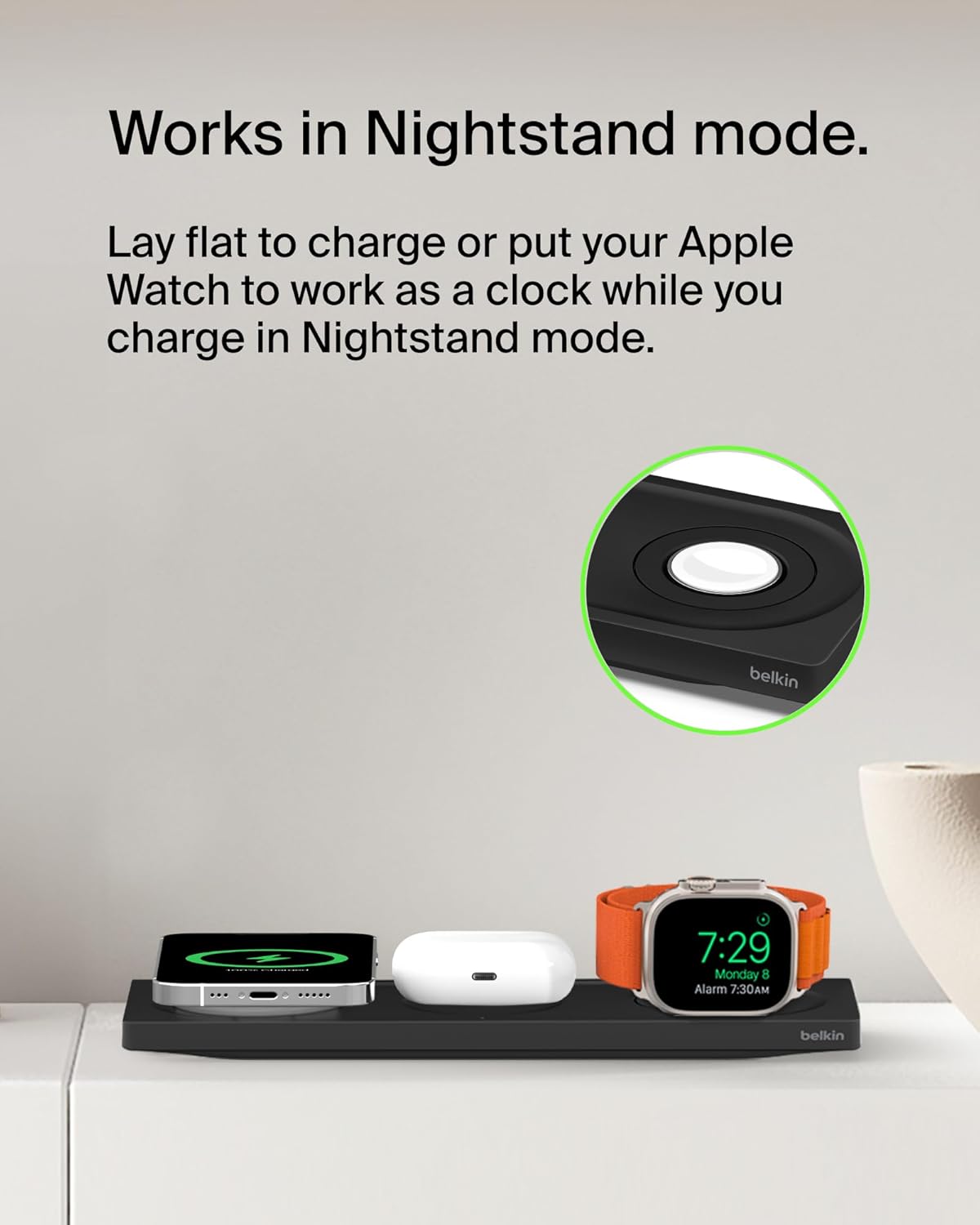 Belkin MagSafe 3-in-1 Wireless Charging Pad - Fast Wireless Charging for Apple Watch, iPhone 17, iPhone 16, iPhone 15, & iPhone 14 Series, & AirPods - Charging Station for Multiple Devices - Black