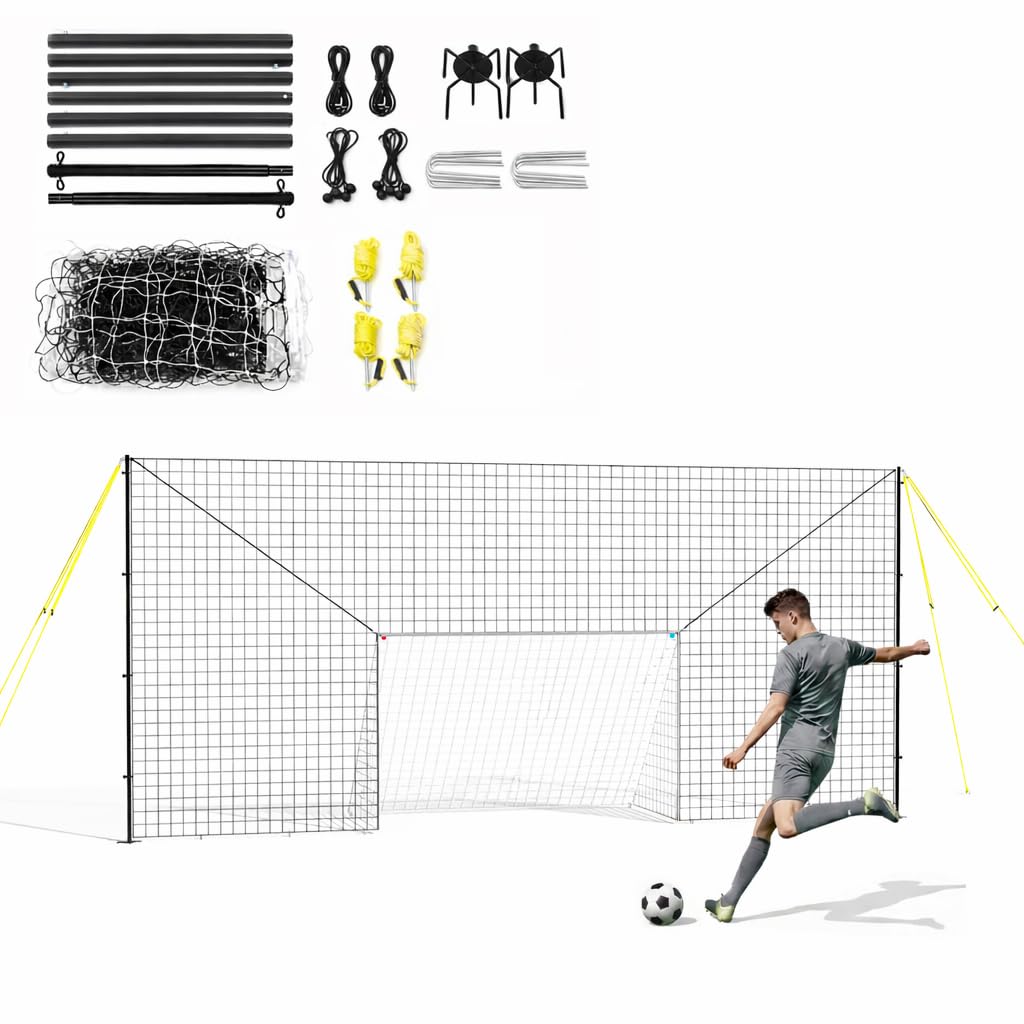 3-in-1 Soccer Goal with Rebounder & Backstop Net, Soccer Training Equipment for Backyard, Soccer Rebounder for Shooting, Passing & Ball Control, Kids & Youth (Junior)