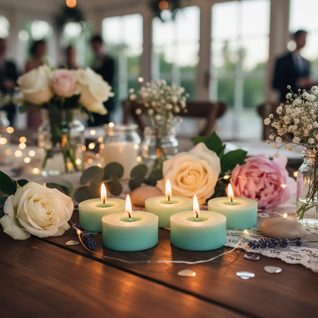 Mint Green Tea Lights Set of 24, Mint Scented Tealight Candles, Handmade Tea Candles, Long Burning Tealights for Romantic Wedding Home Decor Gift