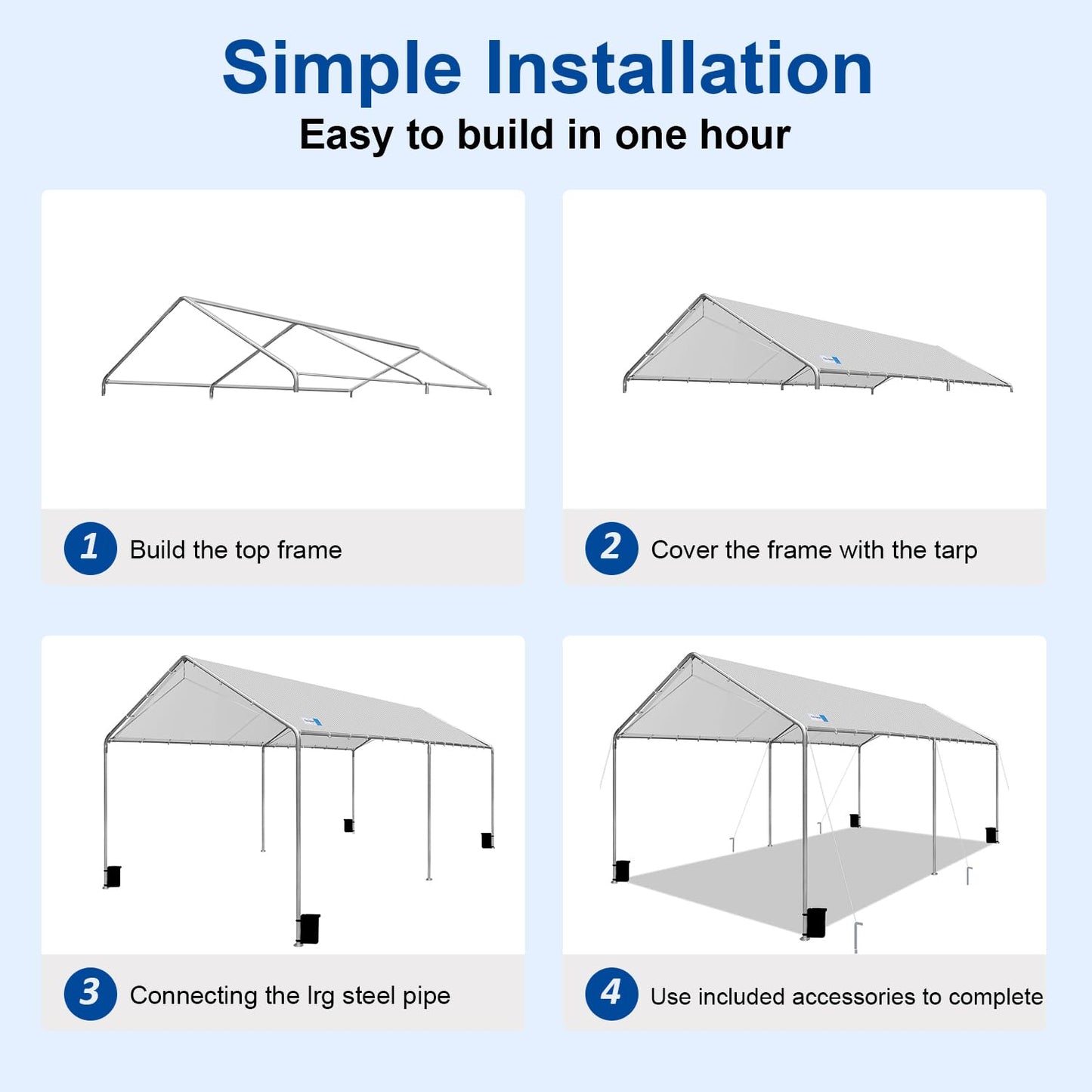 Carport Canopy 10'x20' Heavy Duty Carport, Waterproof & UV Protected Garage Top Tarp Shelter Cover with Reinforced Steel Cables, Outdoor Portable Garage for Car, Boat Tent, Light Grey