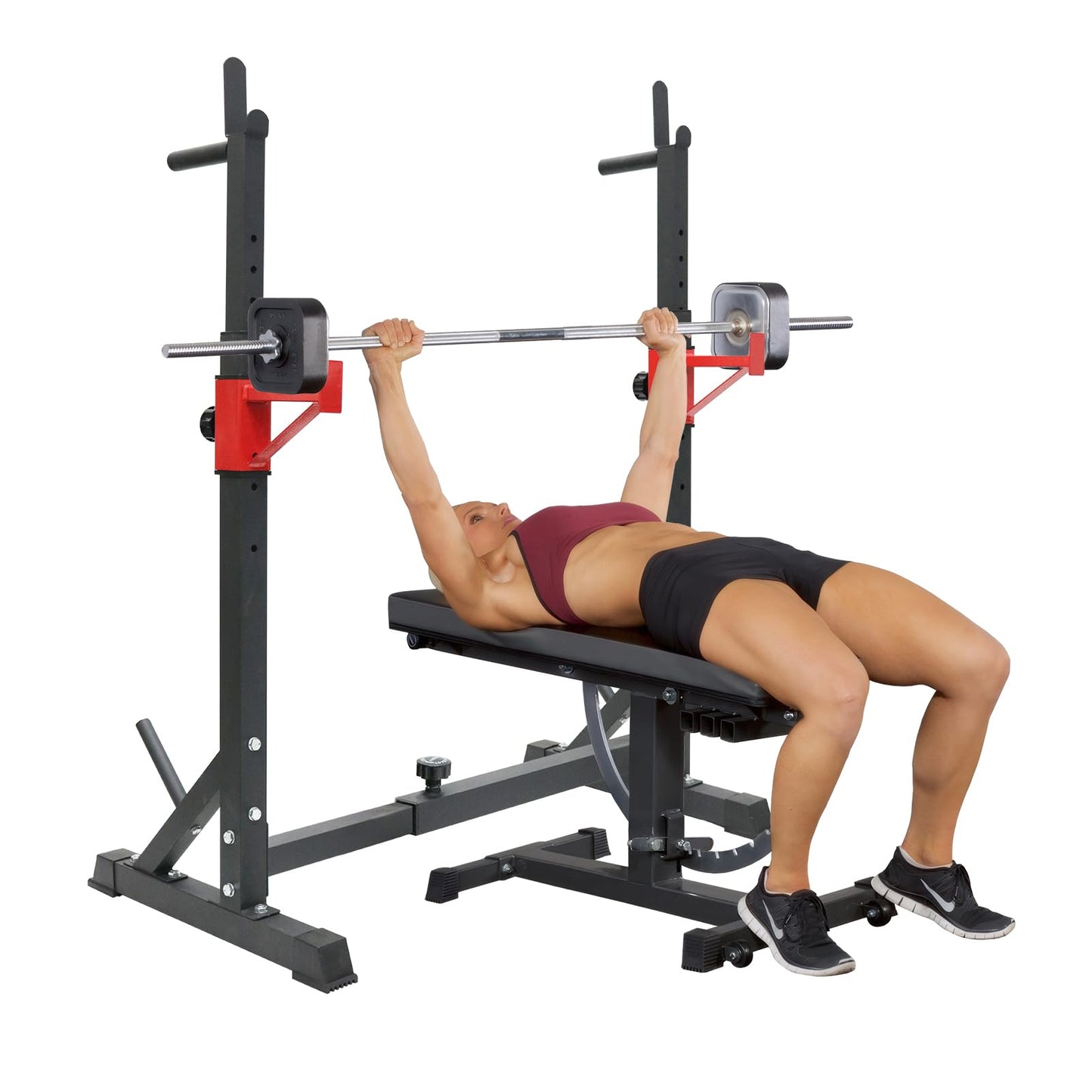 BESTHLS Adjustable Squat Rack Stand with Barbell Rack, Weight Plate Holder, J Hooks,Dip Bar Station for Bench Press Strength Training Max Load 550LBS Suitable for Gym and Home Fitness