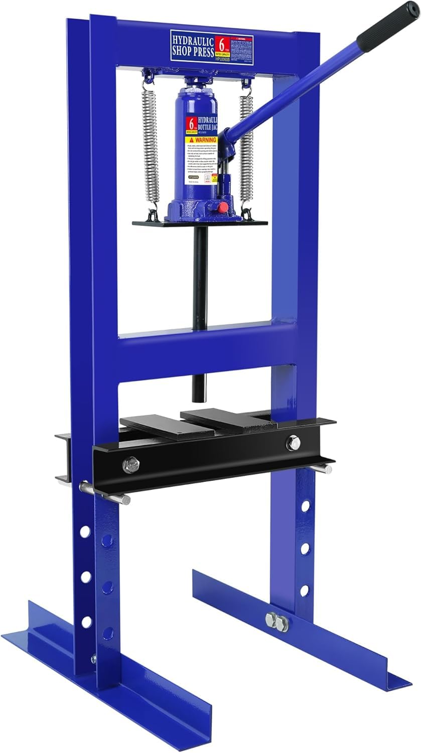 12T Hydraulic H-Frame Shop Press –Adjustable Table, Steel Frame, Press Plates – Professional Hydraulic Power Equipment for Auto Repair, Metalworking, Bearing Installation – Safety Relief Valve