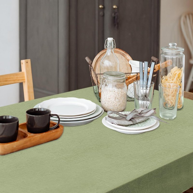 Linen Textured Rectangle Tablecloth, Waterproof & Stain Resistant Fabric Table Cloth, Wrinkle Free Linen Dining Decorative Farmhouse Table Cover for Dining/Buffet/Wedding, 52 x 70 Inch, Sage Green