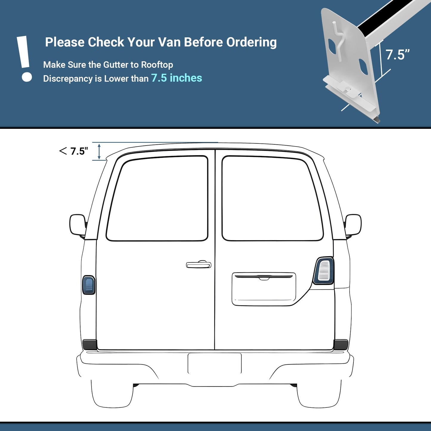 Neorexon Universal Van Roof Rack 3 Bar Set, Adjustable Length 41.5''- 70'', Van Roof Ladder Rack Fit for Chevy Express 1500 2500 3500 Ford Econoline GMC Savana Cargo Vans with Rain Gutter, White