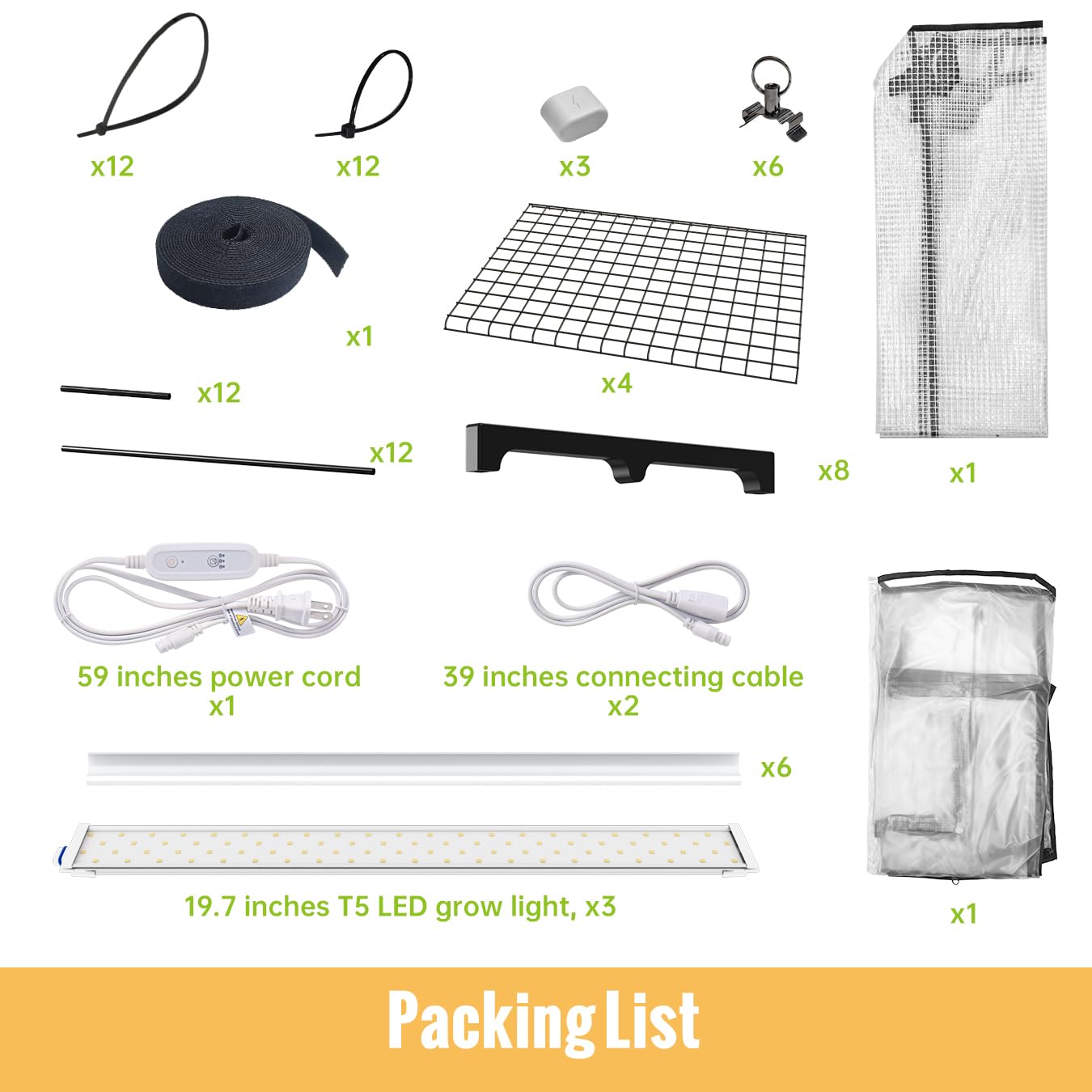 SpeePlant Indoor Greenhouse with Grow Light, 4-Tier Plant Stand with Zippered PVC Tent, Ventilation Window, Bottom Pouch, 20W Full Spectrum Plant Light with Timer for Seed Starting, 27"L x 19"W x 59"H