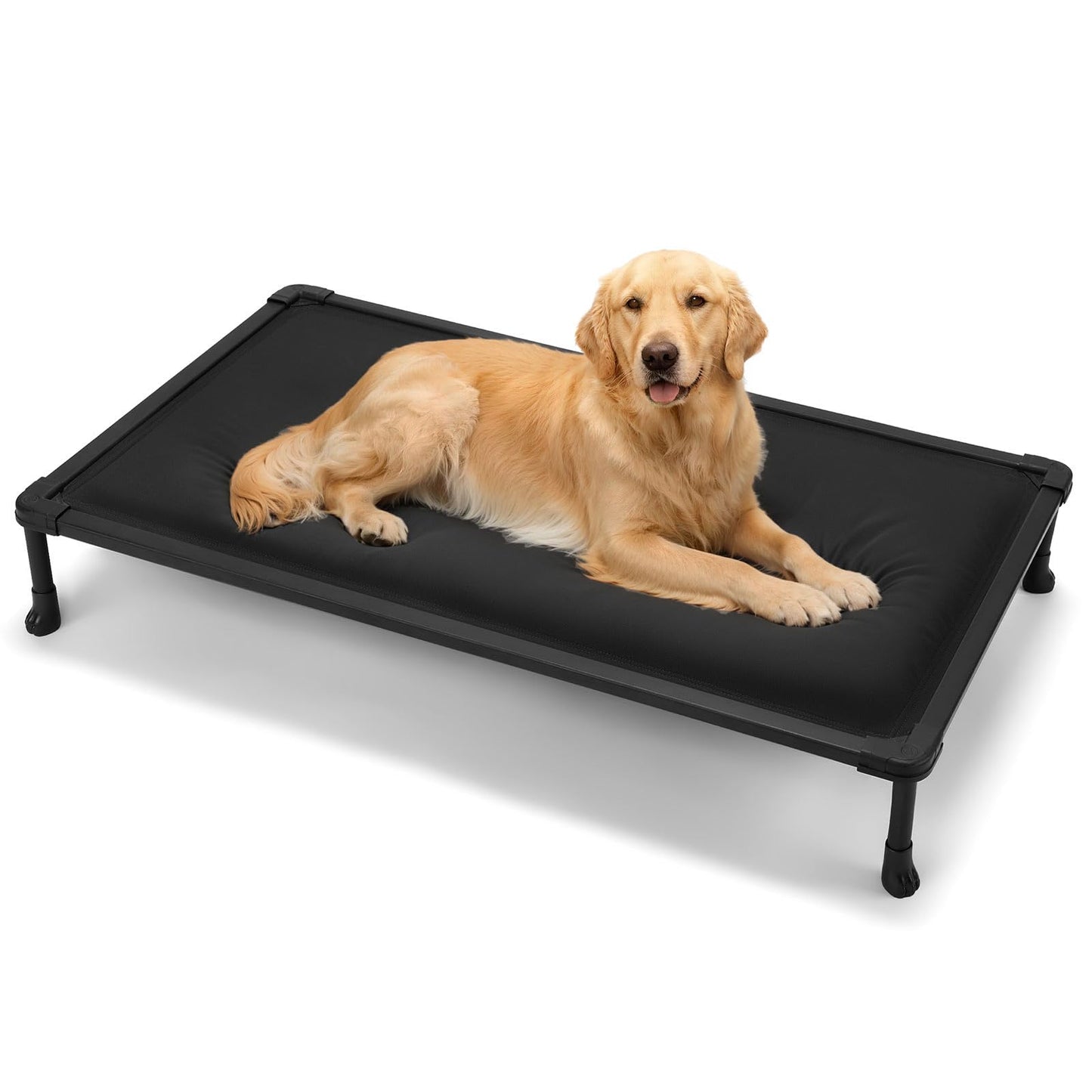 Veehoo Chew Proof Elevated Dog Bed, Indestructible Raised Dog Cot, Orthopedic Dog Platform Bed with Soft Padded Mat, Durable Waterproof Pet Cot for Indoor, Outdoor or Crate, 49-Inch, Black