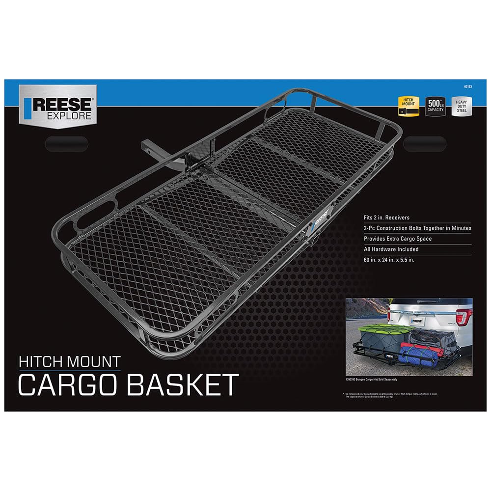 REESE Explore 63153 Rambler Hitch Mount Cargo Carrier, 60 X 24 Inches, Fits 2 Inch Receivers, 500 lbs. Capacity
