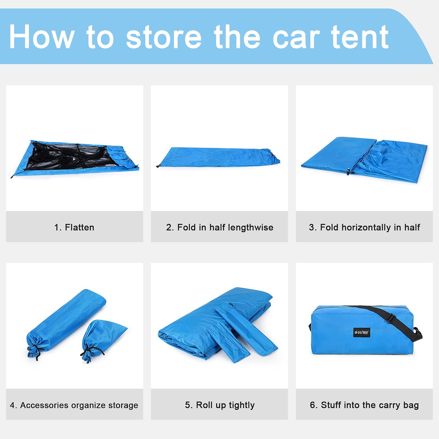 G4Free Car Awning Sun Shelter with Mosquito Net, Portable SUV Tent Tailgate Shade Car Canopy for Outdoor Camping Travel (Blue)