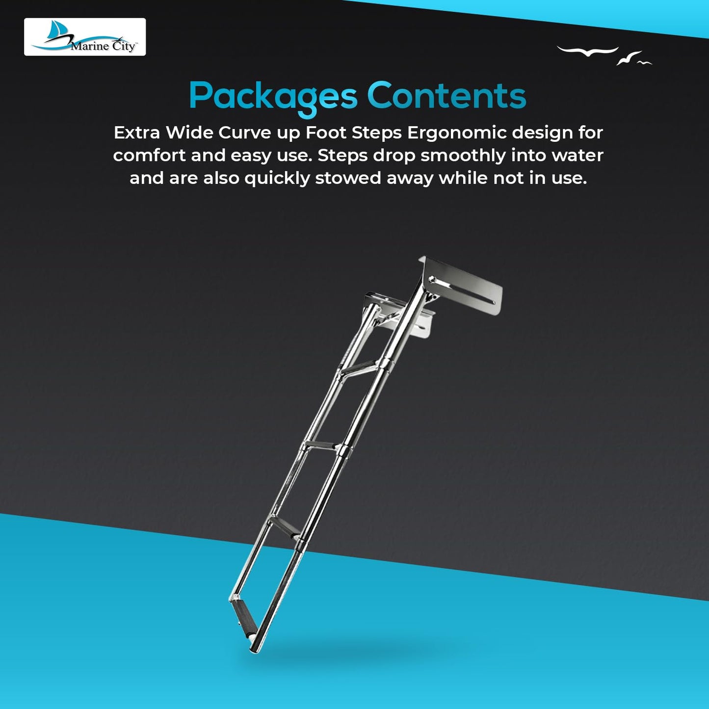 MARINE CITY 4-Step Telescoping Swim Ladder with Rubber Strap, 304 Stainless Steel, Sturdy, Strong & Smooth Fine Polished - Ideal for Boats, RVs, Ships, Yachts, Swimming Pools (Pack of 1)