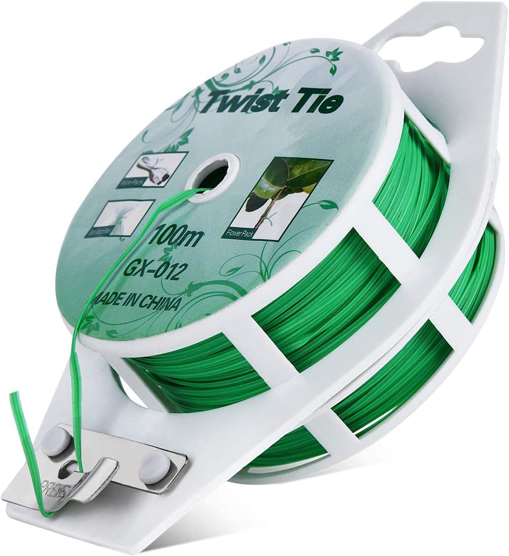 Skiennix Twist Ties - All-Purpose Coated 328 Feet Garden Plant Support Ties | Reusable Green Twine for Gardening & Cable Organization