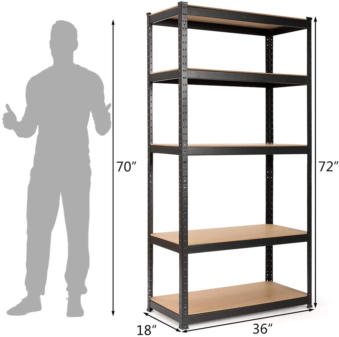 ReunionG 5-Shelf Metal Shelving Unit, Heavy Duty Storage Rack, Steel Organizer Shelves, Bolt-Free Assembly Adjustable Shelves, 36''L X 18''W X 72''H