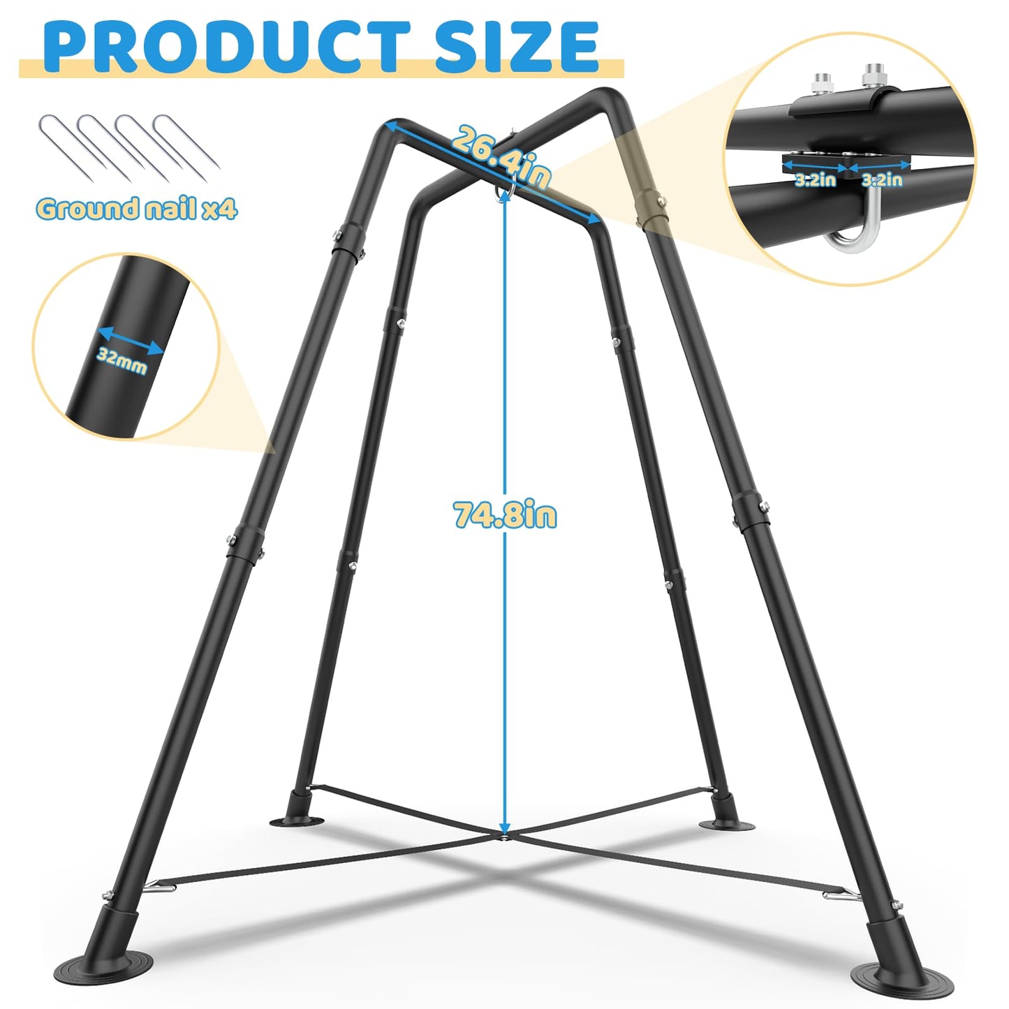 Swing Set with Tent Swing, X-Shaped Swing Frame with Sensory Swing, Metal 32mm Diameter Swing Stand with Tent Swing, 330 lbs Capacity, w/Rainbow Lights String, Indoor/Outdoor Use (Blue)