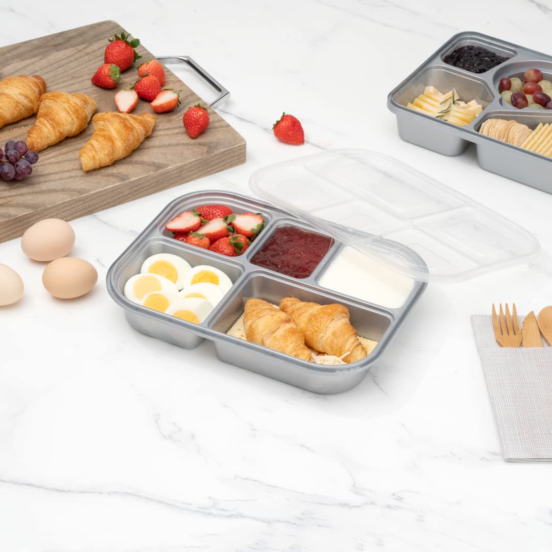 Restaurantware Futura 62 Ounce Meal Prep Containers With Lids 100 Tamper-Evident To Go Containers - Microwavable Disposable Silver Plastic Food Containers With Lids For Take Out or Lunches