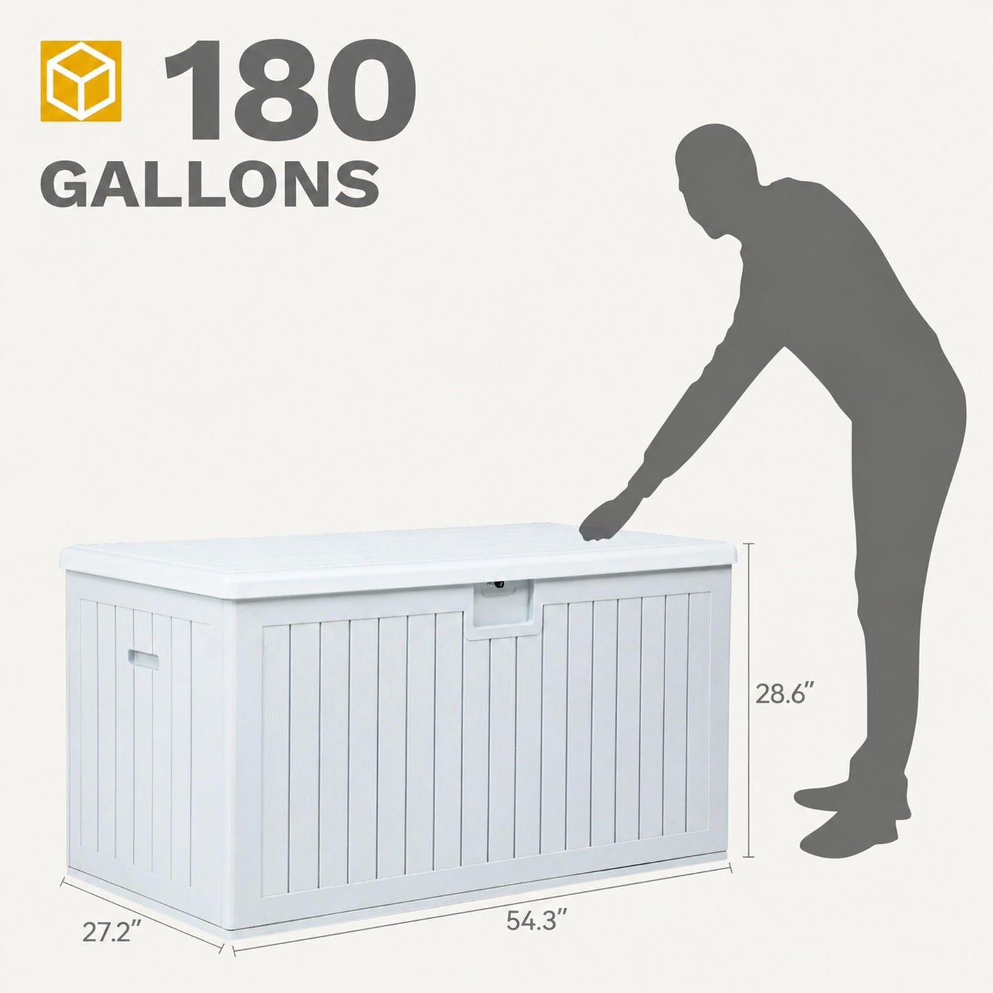 DWVO 180 Gallon Resin Outdoor Storage Box, XXL Double-Wall Waterproof Deck Box, Doubles as Table or Seating with 1000 lbs Capacity, Lockable (Grayish-White)
