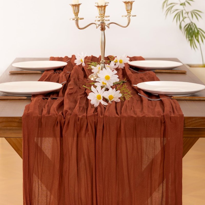 Socomi 10pcs Terracotta Valentine's Day Cheesecloth Table Runner Boho Rustic Gauze 120 inch 10FT Cheese Cloth Runner for Wedding Party Baby Shower Birthday Home Decor Holiday Decorations