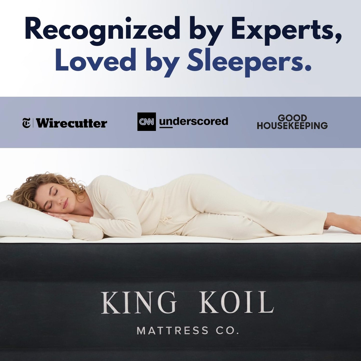 King Koil Full Size Plush Pillow Top Inflatable Air Mattress with Built-in Pump High-Speed Pump for Home, Camping, Guests, Luxury Double High Adjustable Blow Up Bed, Waterproof, 1-Year Warranty.