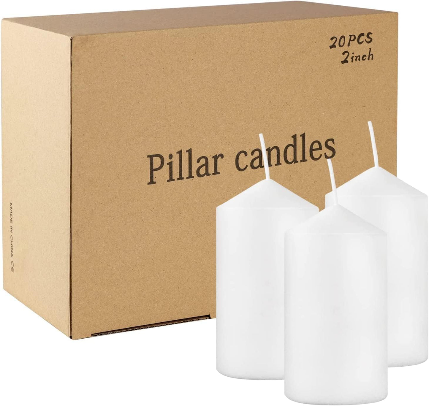 Howemon 20 Pcs Bulk Long Burning Wax Pillar Candles 2" x 4" Dripless Unscented Smokeless for Wedding Party Spa Lantern Fireplace Home(White)