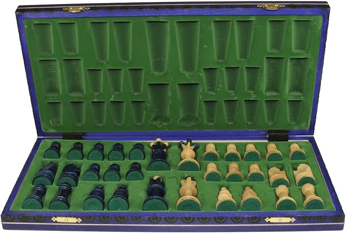 Beautiful Handcrafted Wooden Chess Set with Wooden Board and Handcrafted Chess Pieces - Gift idea Products (16 (40 cm) Blue)