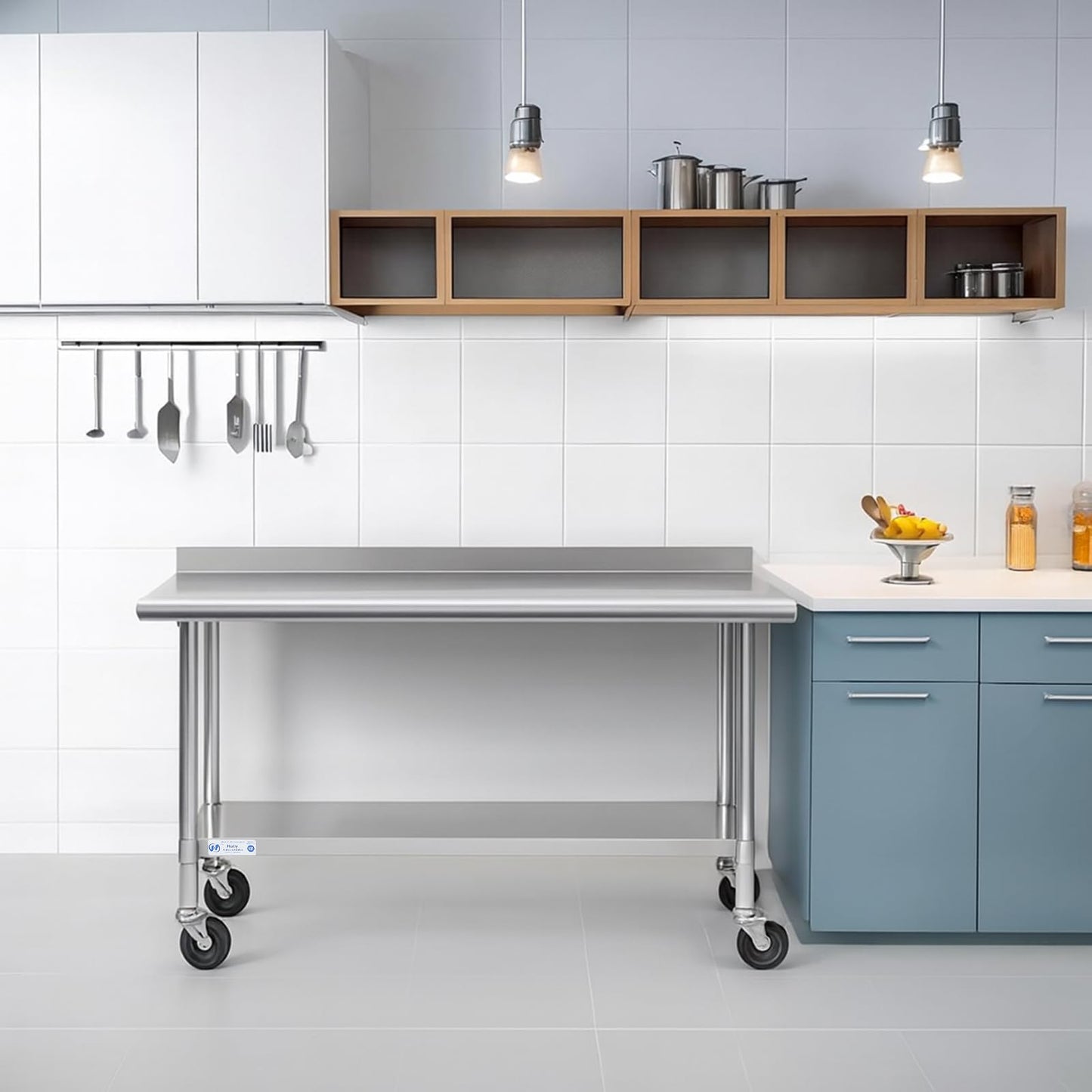 Hally Stainless Steel Table for Prep & Work 24 x 48 Inches with Caster Wheels, NSF Commercial Heavy Duty Table with Undershelf and Backsplash for Restaurant, Home and Hotel