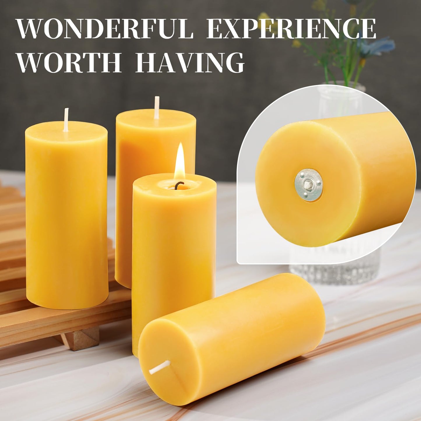 Beeswax Pillar Candles Set of 2, 70 Hours Long Burning, 100% Natural Beeswax Candles for Emergency, Pure Bees Wax for Home, Smokeless & Dripless