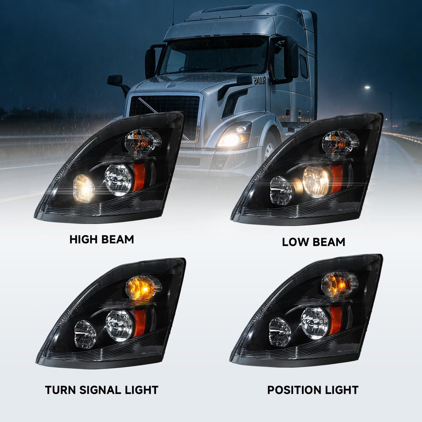 EVERESTHD Pair Performance Headlights Fit for Volvo VNL 2004-2018 Included All Bulbs Driver and Passenger Side 12V