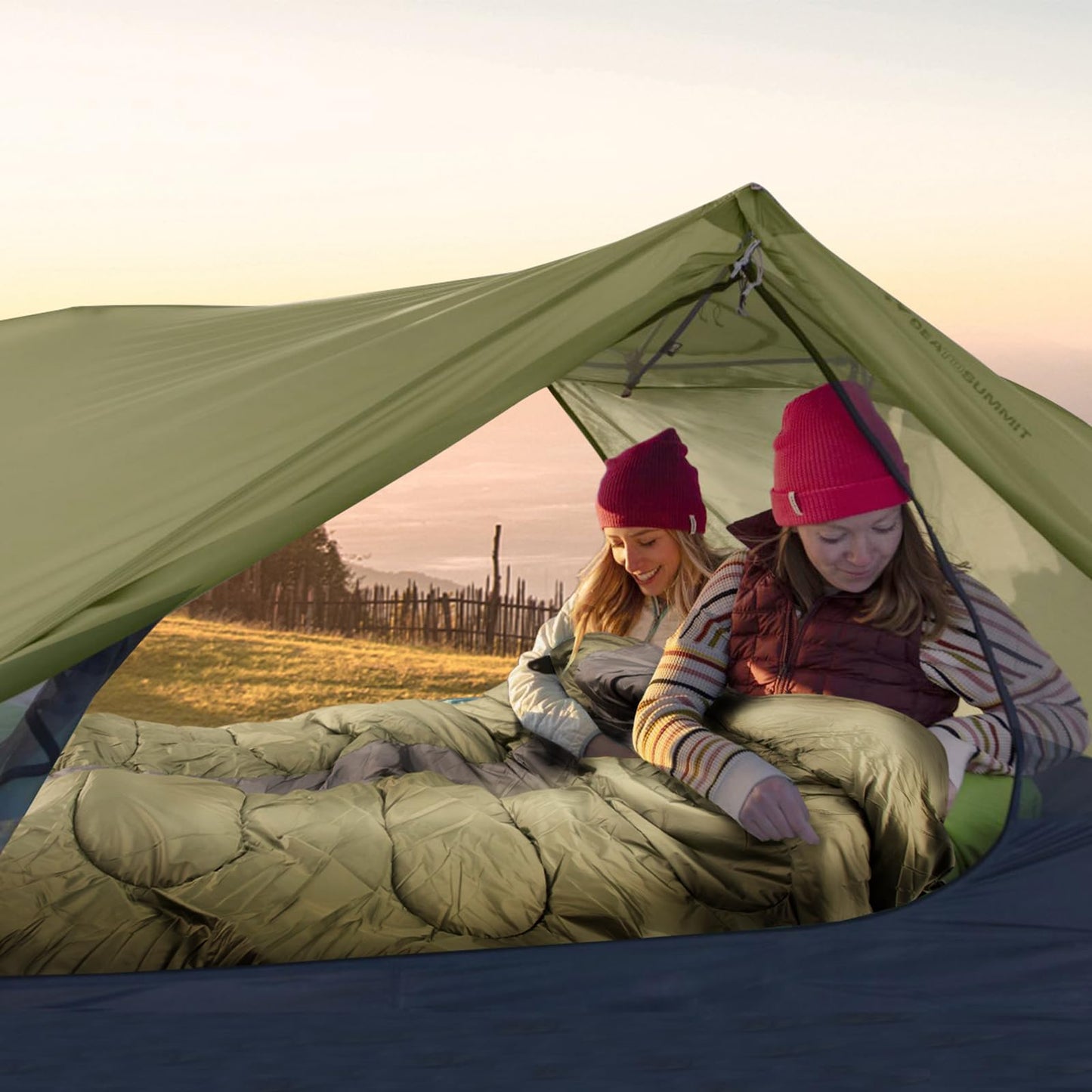 Night Cat Pop-up Camping Tent with Inflatable Double Sleeping Pad Double Sleeping Bag for 2 Persons Tent Combo Set