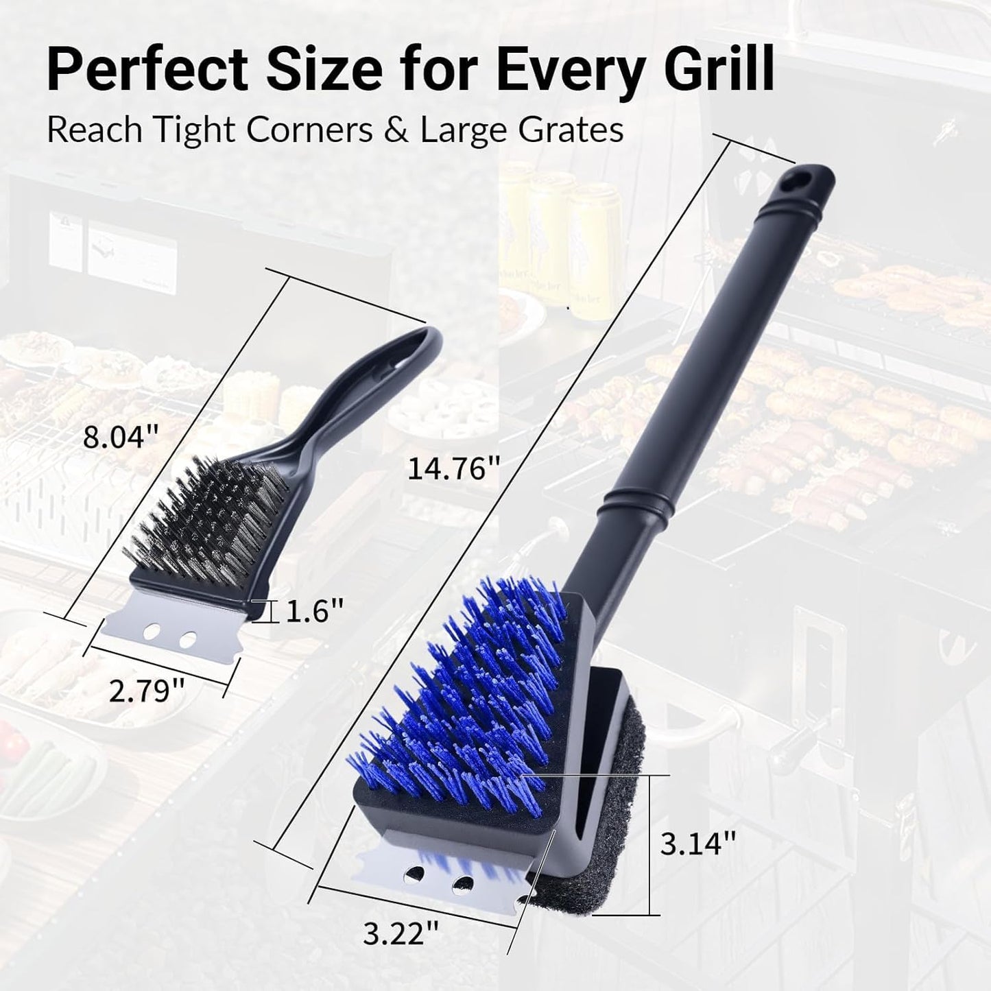 Skiennix Nylon Grill Brush - Safe Bristle-Free BBQ Cleaner Kit | 3-Piece Outdoor Grill Scraper Set