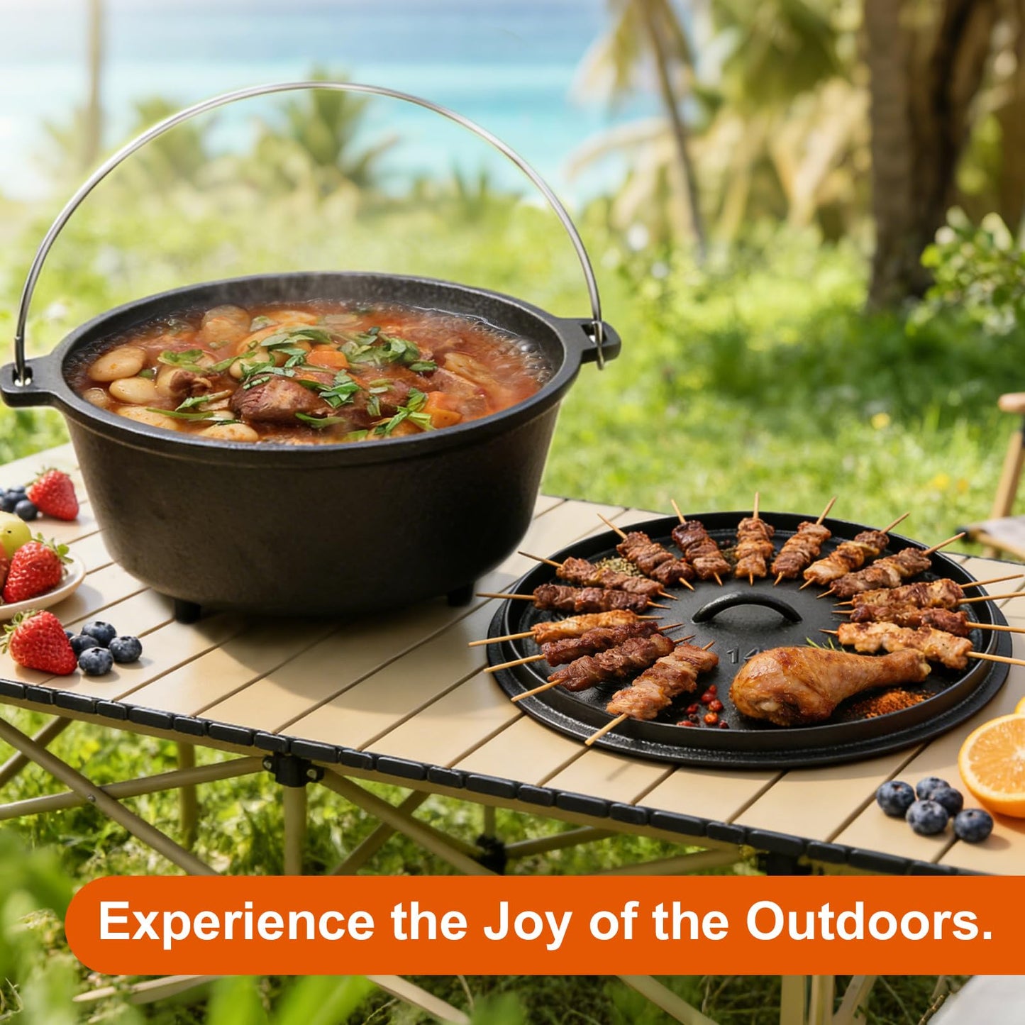 Blingco Pre-Seasoned Cast Iron 10QT Camp Dutch Oven with Lid, Large Camping Dutch Oven Pot, incl. Lid Lifter - Dual Handles - for Outdoor Campfire, Grill, Oven&Stovetop Cooking - Black
