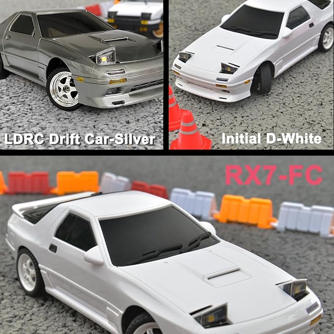 Skymaker Mazda RX7-FC RC Drift Car - 1:18 LDRC RWD Remote Control Car with Two Batteries & Metal Drive Shaft Easy to Drift for Adults Indoors Racing(White with Gyro)